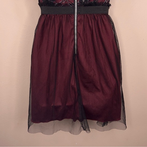 SIZE 5 VINTAGE 90s BLACK RED EVENT DRESS FORMAL JUNIORS STRETCH TULLE GOTH - Picture 8 of 13